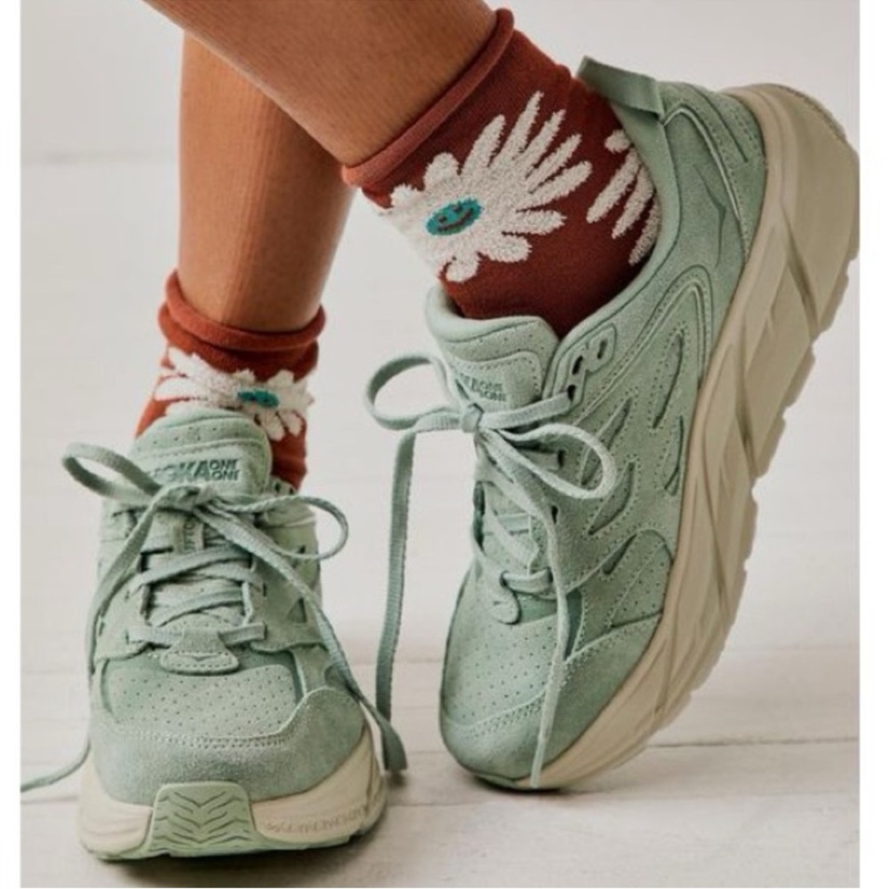 Hoka Clifton’s in Green Suede